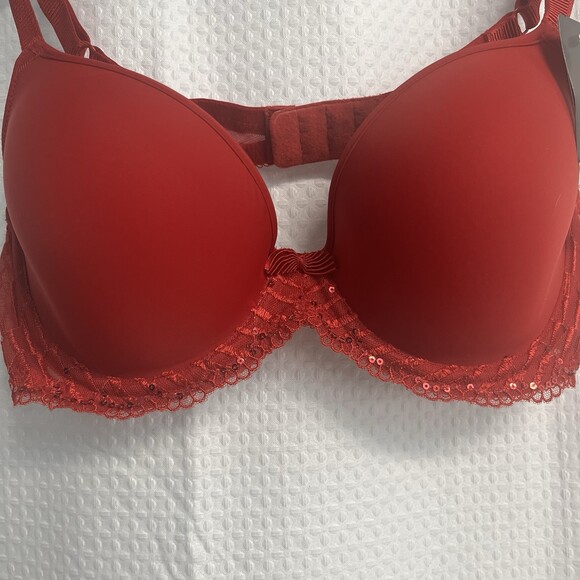 Wacoal Women’s La Femme Red Sequin Lace Under Wire T Shirt Bra 38B Valentines - Picture 2 of 6